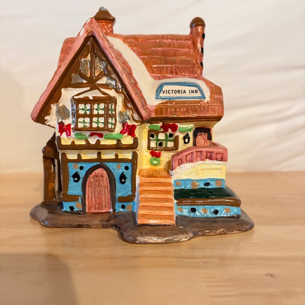 Victoria Inn Ceramic Holiday Village House Christmas Decor 6.5x8in Multi-Color
